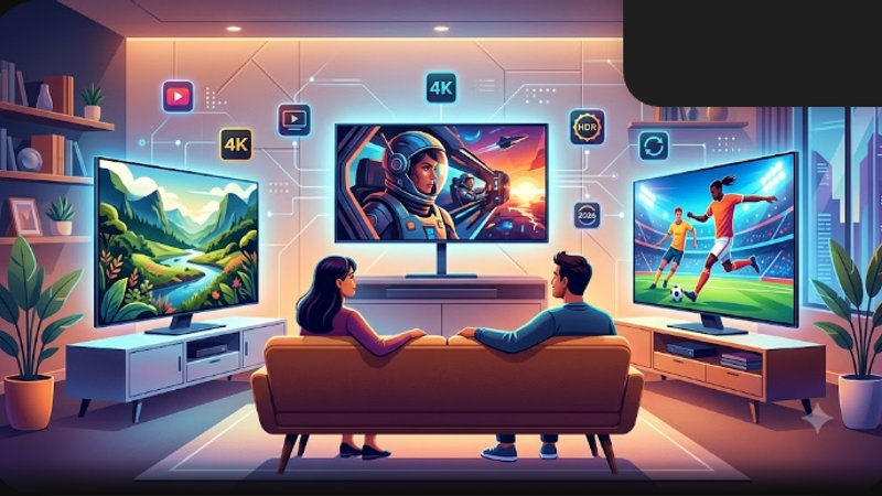 Современный телевизор с разрешением 4K для стриминга сериалов в минималистичном интерьере гостиной